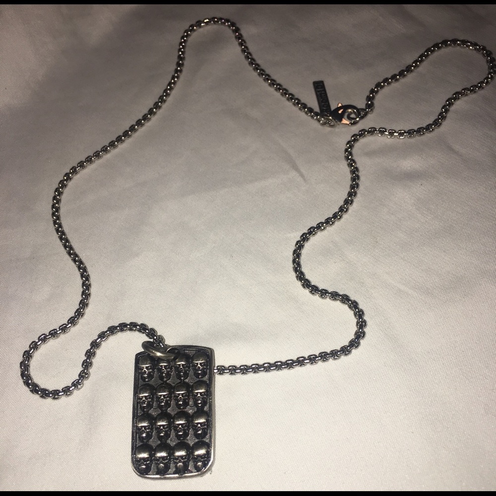 Room 101 Skull Dog Tag Necklace in Antique Silver